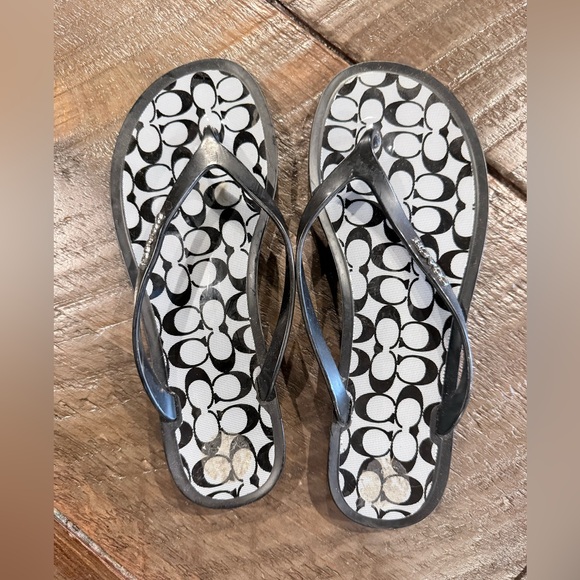 Coach Shoes - Coach Black & White Signature Logo Flip Sandals